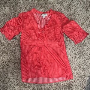 Pink and white polka dot blouse with ruffled sleeve size 6